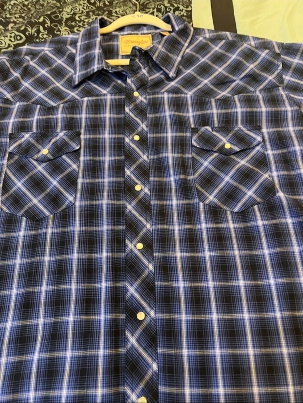 Wrangler Blue and Black Plaid Men's Button-Down Shirt 3XL